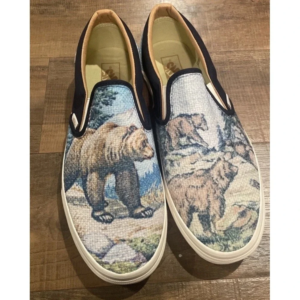 Vans Slip On Shoes Cali Tapestry Forest Bears Skate Sneakers Men's Size 8 - Picture 7 of 8